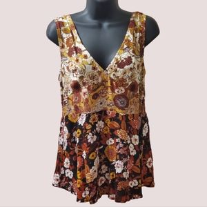 Maurices Brown/Orange/Gold Floral Sleeveless Blouse Small